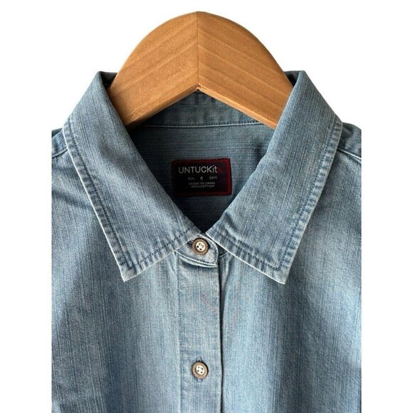 Untuckit Size 4 Blue Chambray 100% Cotton Button Front Shirt - New - Picture 2 of 5